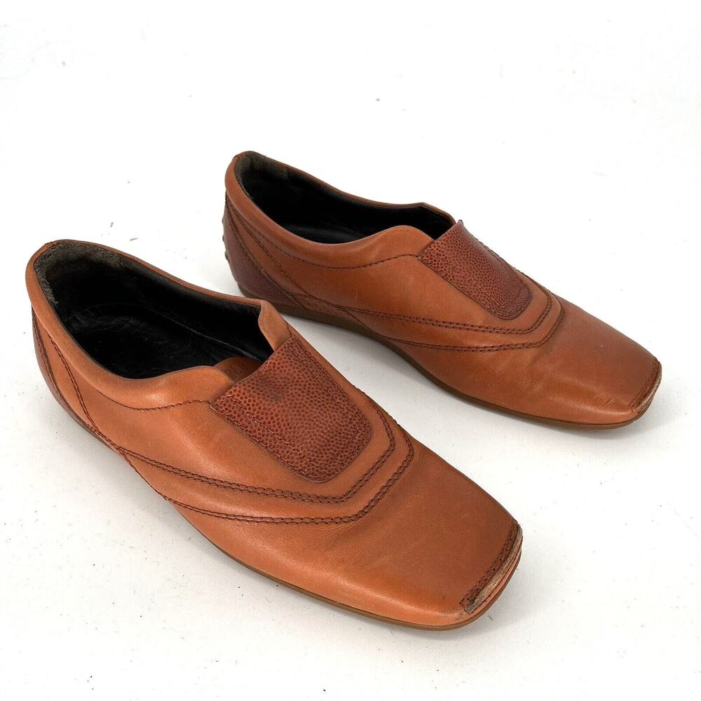 Hogan Square Toe Flats Brown Leather Women’s Size 6.5